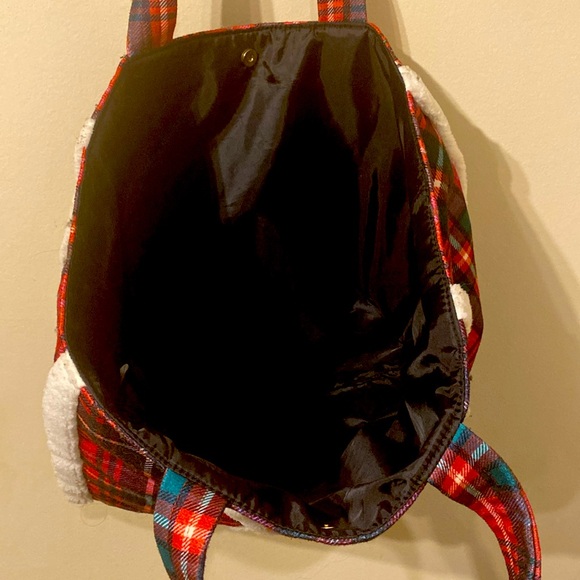 Victoria's Secret Pink / Red / Green Plaid Faux Sherpa Tote w/ single snap - Picture 3 of 6